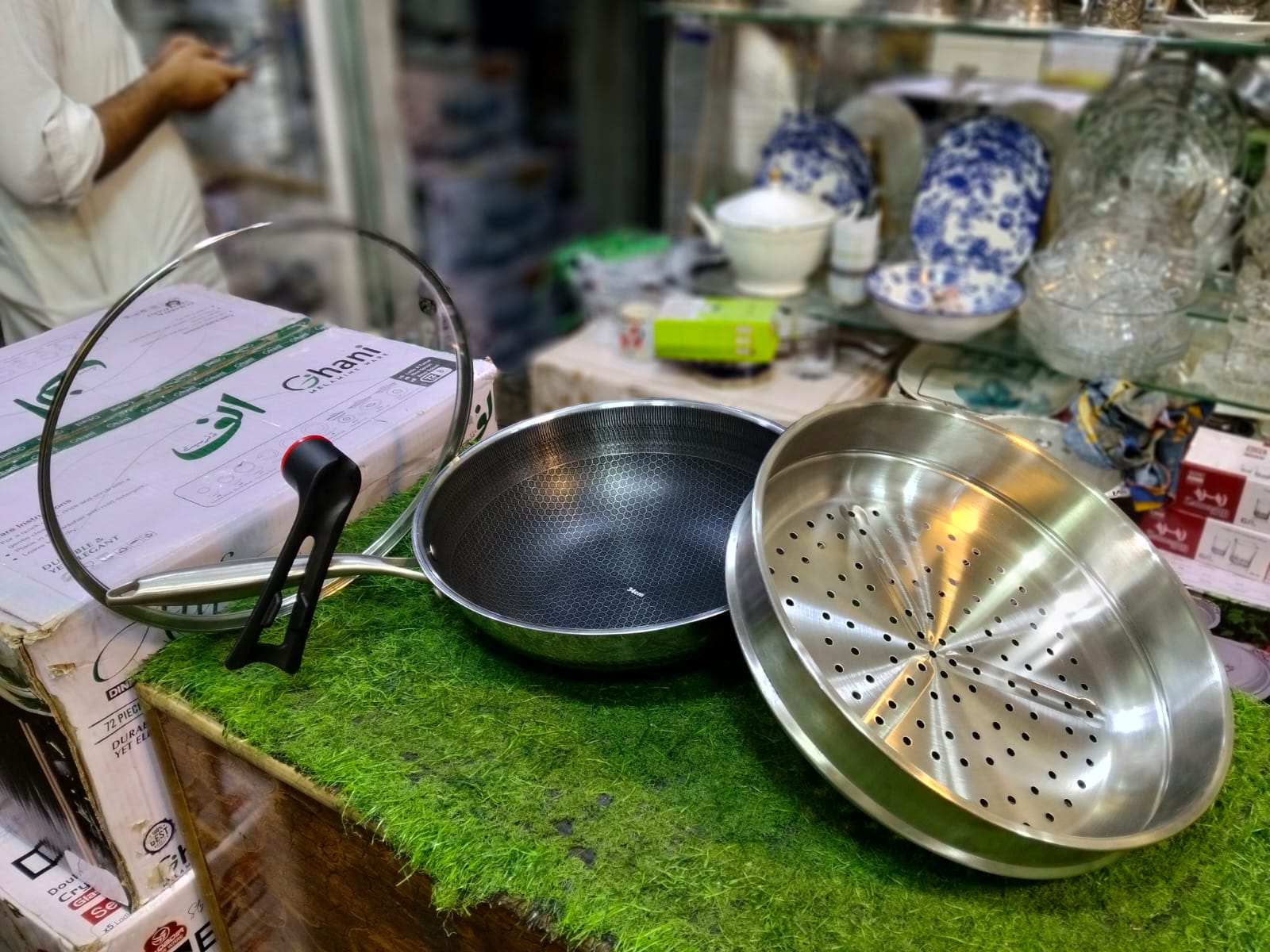 2-in-1 Stainless Steel Nonstick Fry Pan with Steamer Basket & Glass Lid
