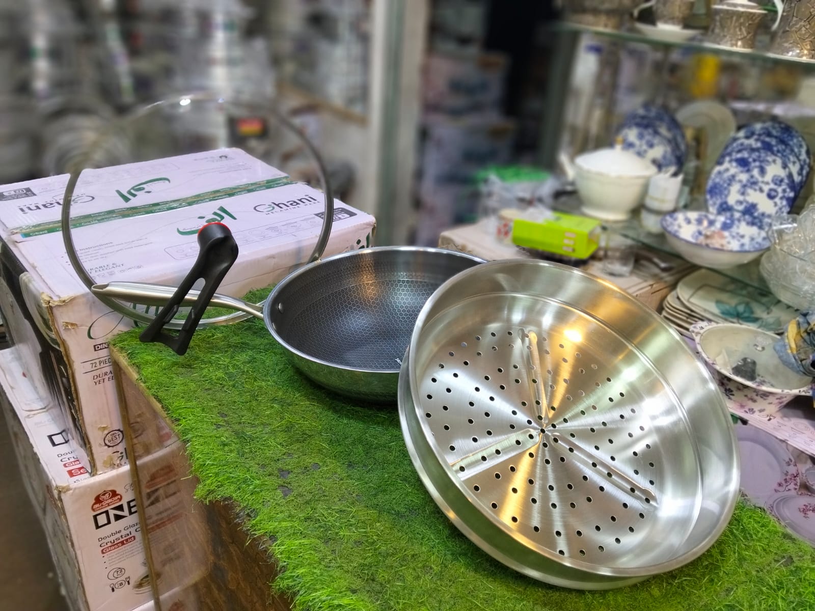 2-in-1 Stainless Steel Nonstick Fry Pan with Steamer Basket & Glass Lid