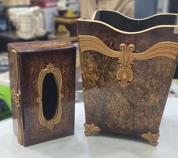 Wooden Design Dustbin & Tissue Box