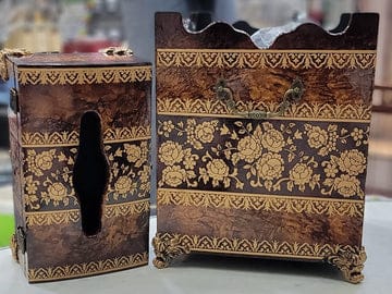Wooden Design Dustbin & Tissue Box