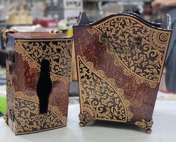 Wooden Design Dustbin & Tissue Box